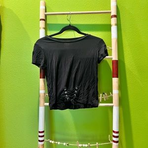 Black T-Shirt with String Tie at Bottom